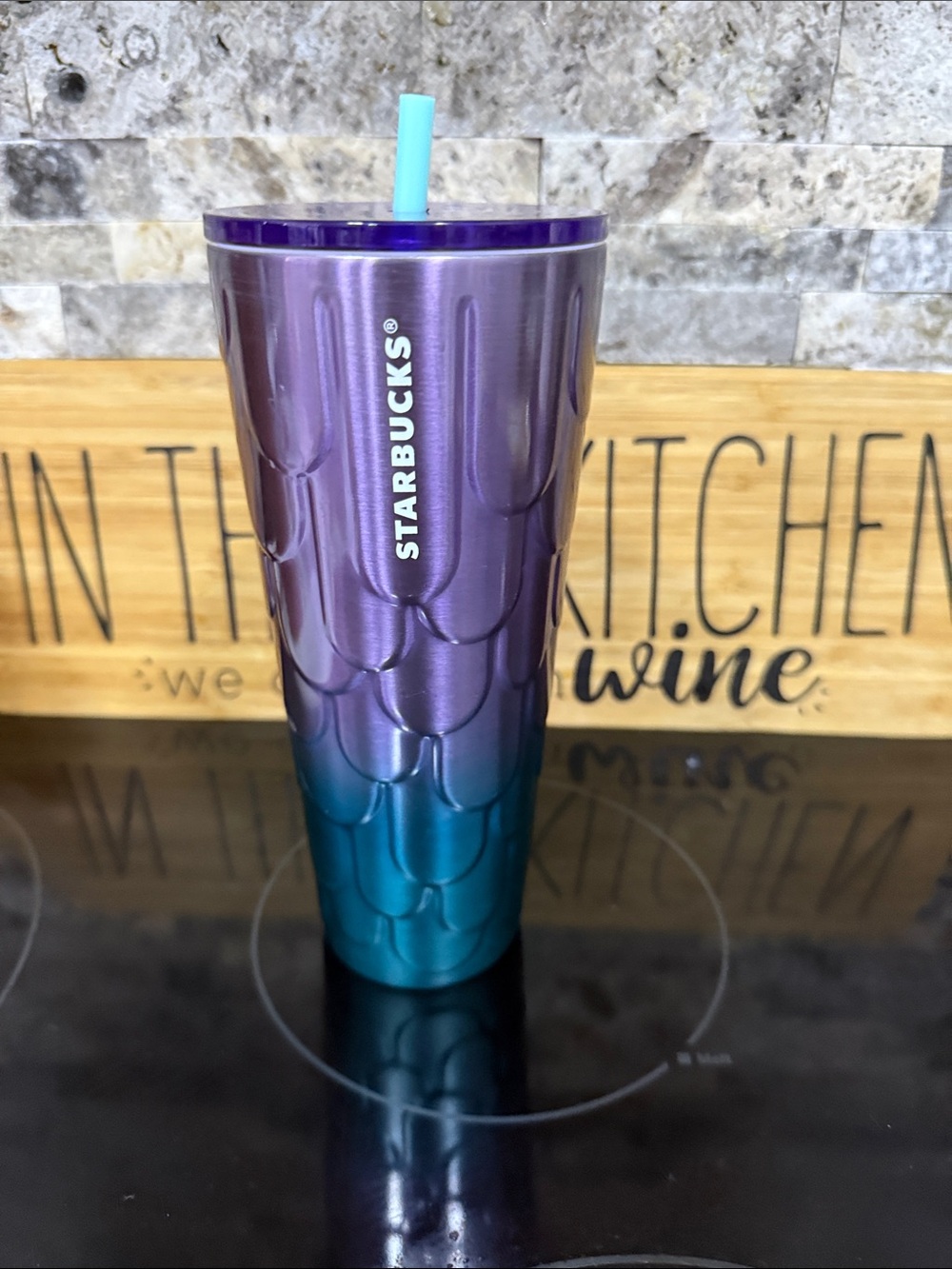 Starbucks Purple and Teal Ombre Mermaid Scale Tumbler with Light Blue Straw
